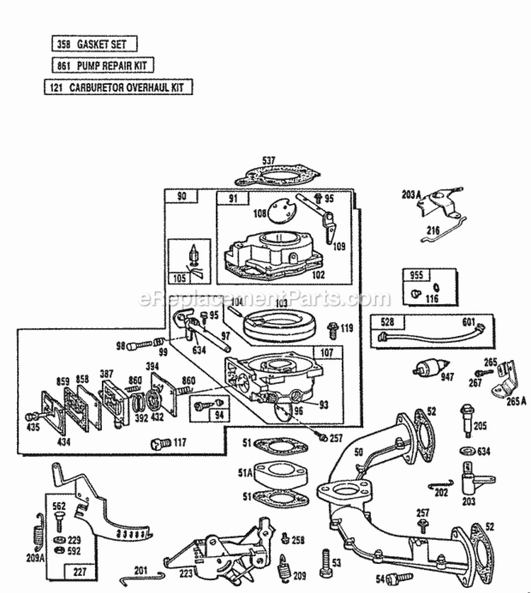 Carburetor AssemblyManifold Diagram and Parts List for 400707-0112-01  Briggs and Stratton Engine